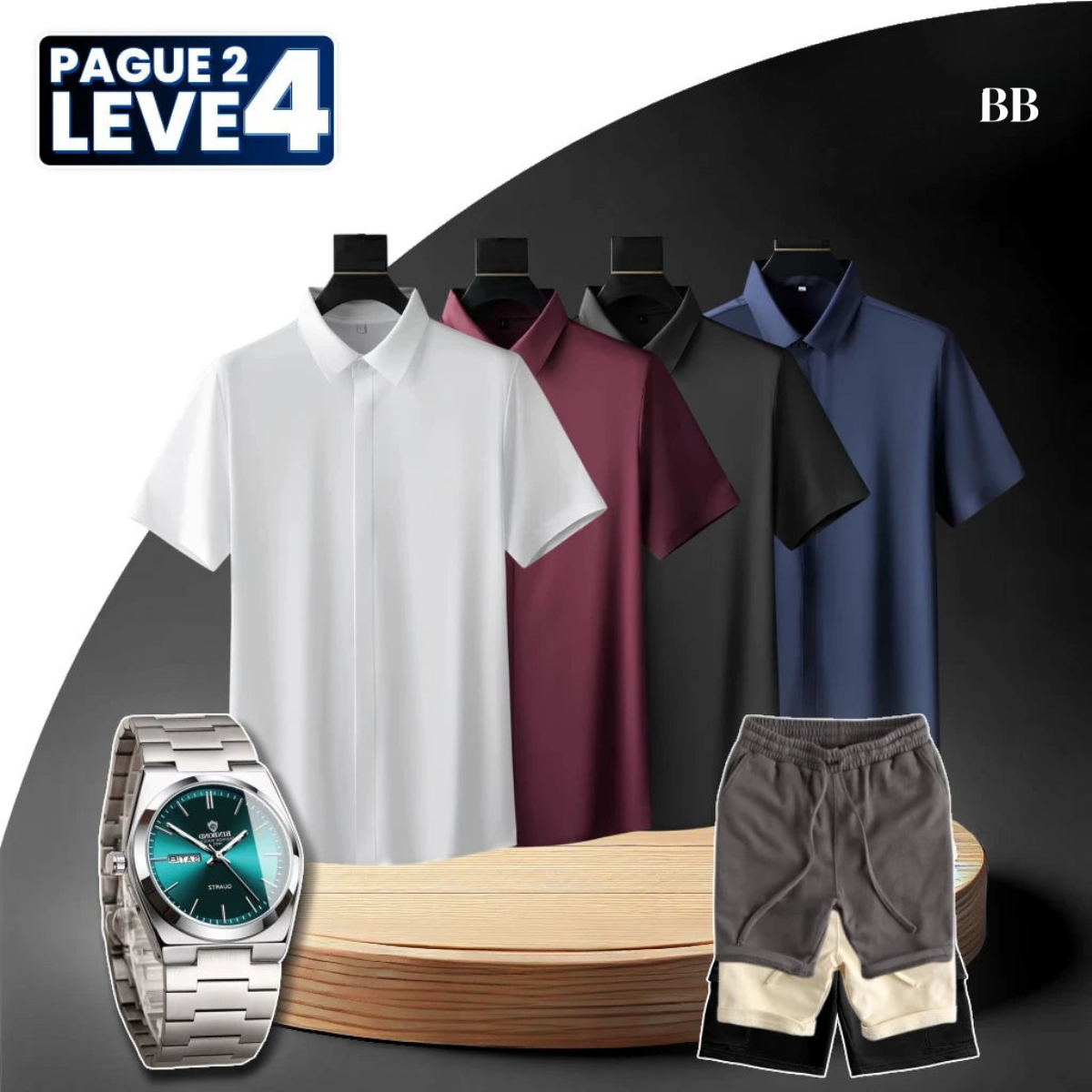 [Pague 2, Leve 4] Camisas Polo Velar em Lã e Poliéster com Seda Gelo + BRINDES: 3 Bermudas e Relógio